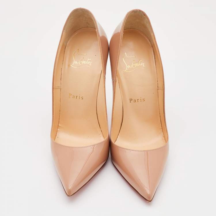 Pre Owned Christian Louboutin Beige Patent Leather So Kate Pumps Size 37