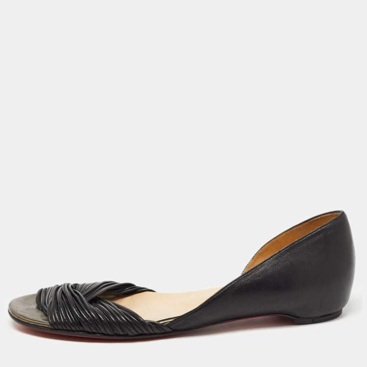 Pre Owned Christian Louboutin Black/Metallic Leather D Orsay Ballet Flats Size 39.5