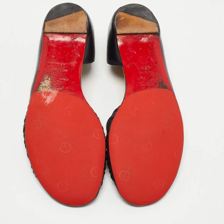 Pre Owned Christian Louboutin Black/Metallic Leather D Orsay Ballet Flats Size 39.5