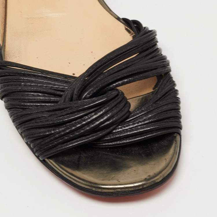 Pre Owned Christian Louboutin Black/Metallic Leather D Orsay Ballet Flats Size 39.5