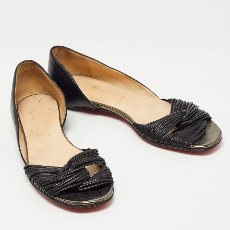 Pre Owned Christian Louboutin Black/Metallic Leather D Orsay Ballet Flats Size 39.5