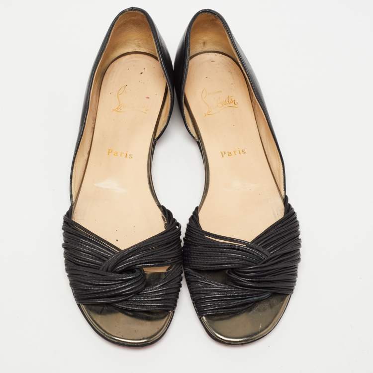 Pre Owned Christian Louboutin Black/Metallic Leather D Orsay Ballet Flats Size 39.5