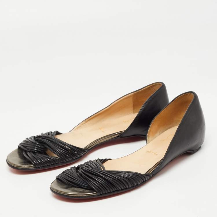 Pre Owned Christian Louboutin Black/Metallic Leather D Orsay Ballet Flats Size 39.5