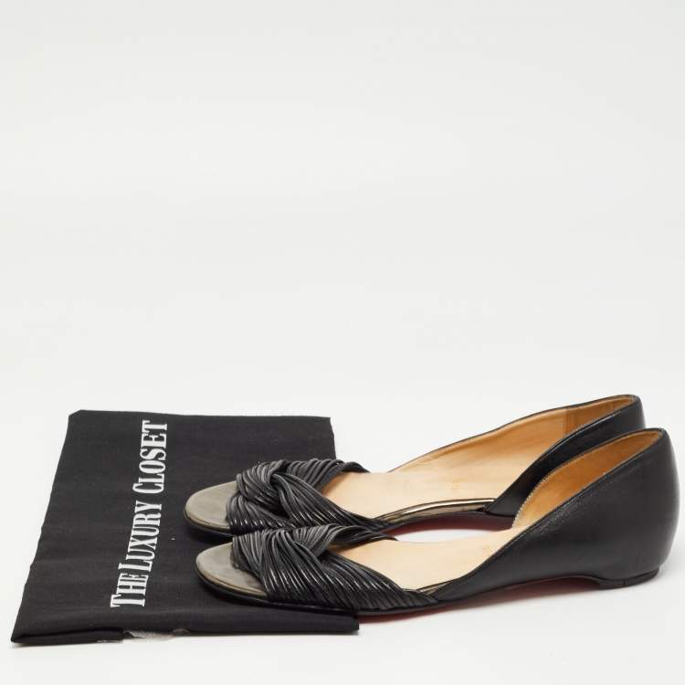 Pre Owned Christian Louboutin Black/Metallic Leather D Orsay Ballet Flats Size 39.5