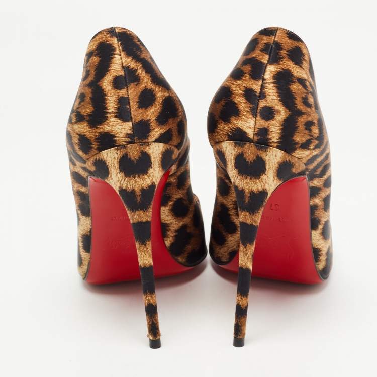 Pre Owned Christian Louboutin Brown Fabric Leopard Print So Kate Pumps Size 37