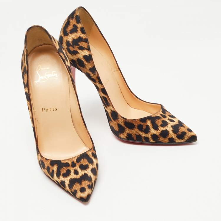 Pre Owned Christian Louboutin Brown Fabric Leopard Print So Kate Pumps Size 37
