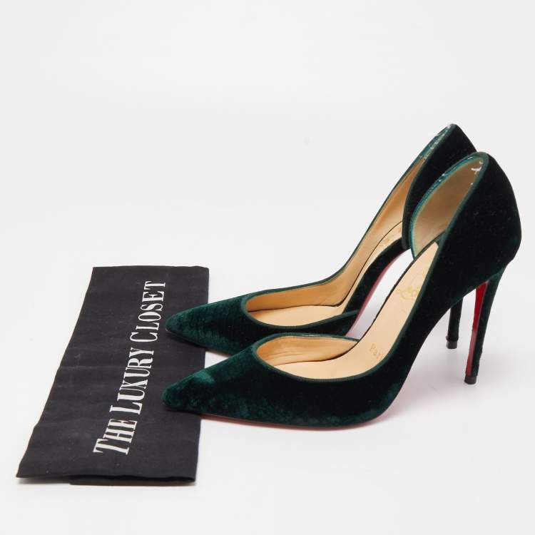 Pre Owned Christian Louboutin Dark Green Velvet Iriza Pumps Size 36.5