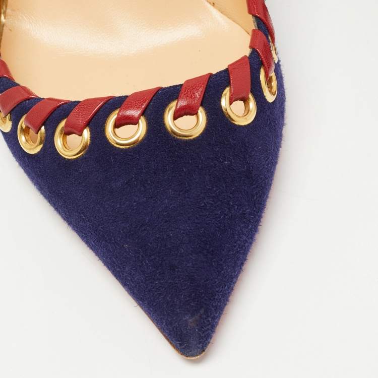 Pre Owned Christian Louboutin Navy Blue Suede Ostri Slingback Pumps Size 41