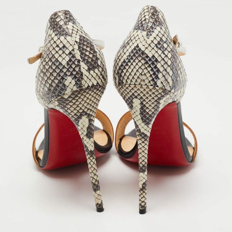 Pre Owned Christian Louboutin Tricolor Leather and Watersnake True Blue Sandals Size 40