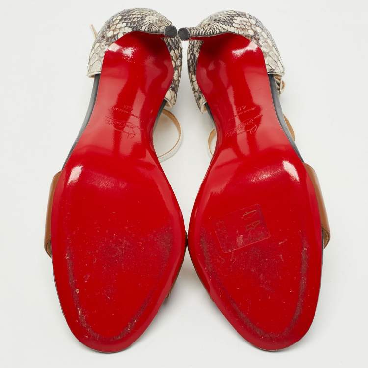 Pre Owned Christian Louboutin Tricolor Leather and Watersnake True Blue Sandals Size 40