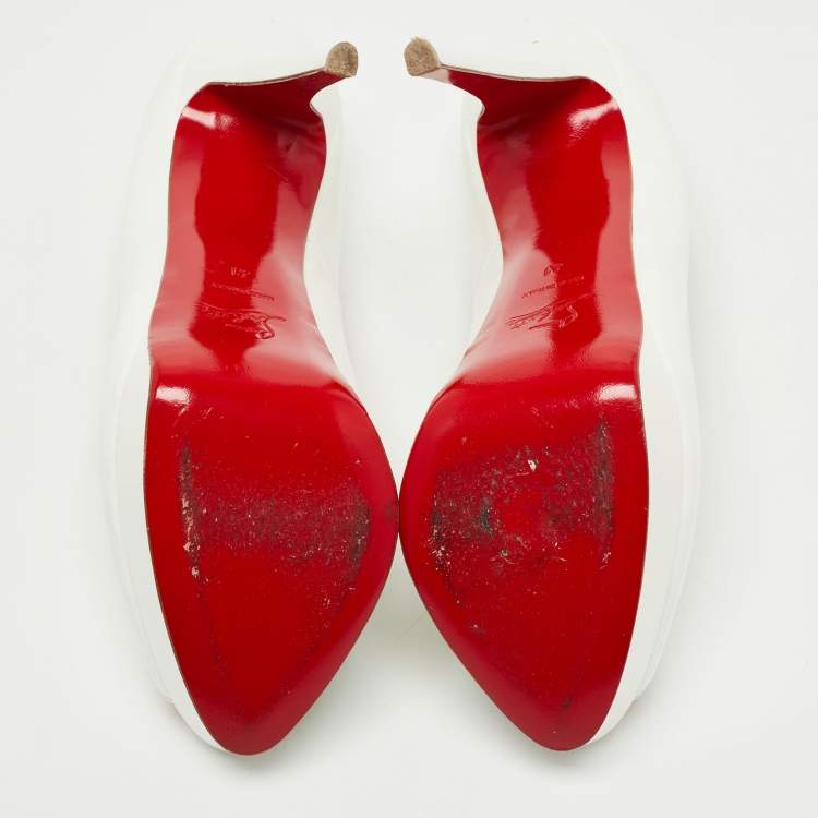 Pre Owned Christian Louboutin White Patent Leather Lady Peep Pumps Size 41