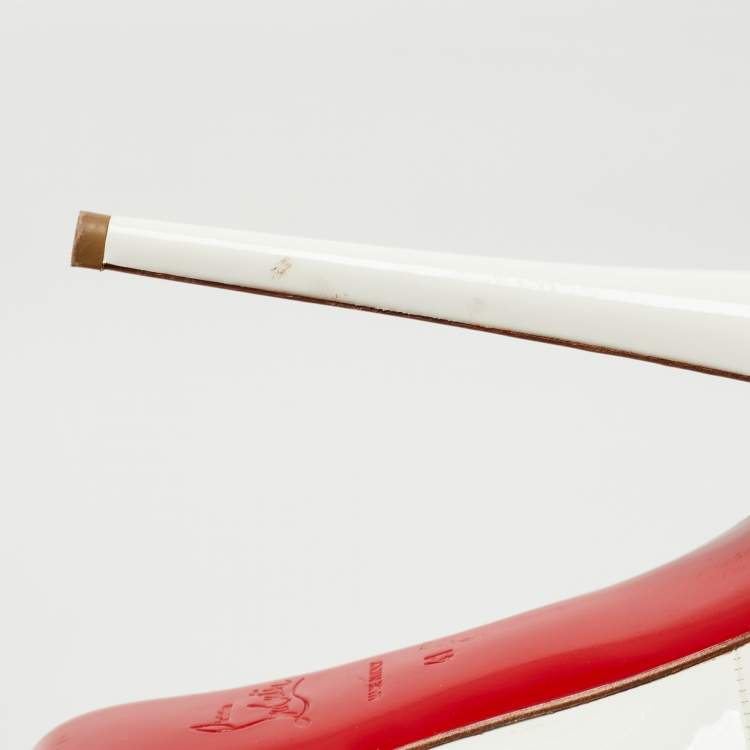 Pre Owned Christian Louboutin White Patent Leather Lady Peep Pumps Size 41