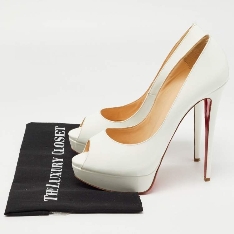Pre Owned Christian Louboutin White Patent Leather Lady Peep Pumps Size 41