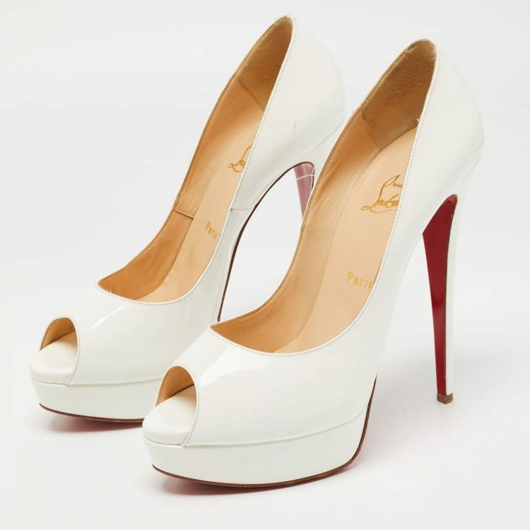 Pre Owned Christian Louboutin White Patent Leather Lady Peep Pumps Size 41