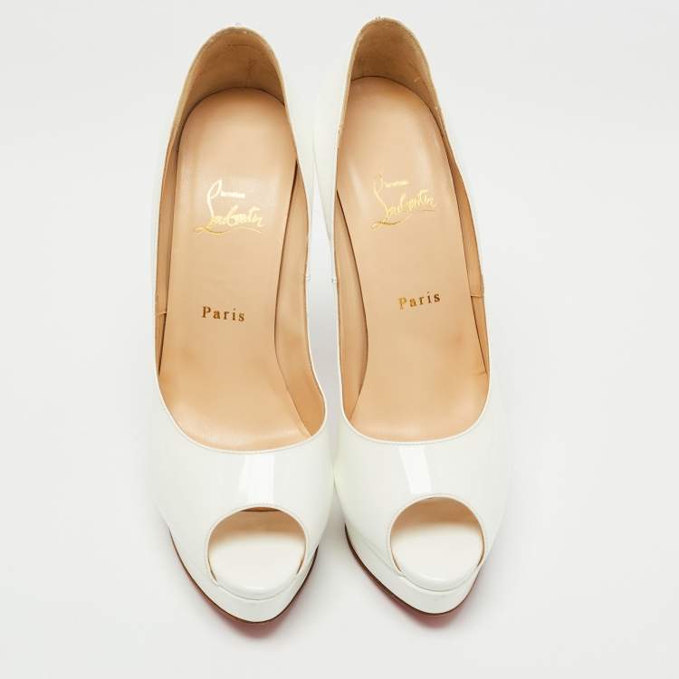 Pre Owned Christian Louboutin White Patent Leather Lady Peep Pumps Size 41
