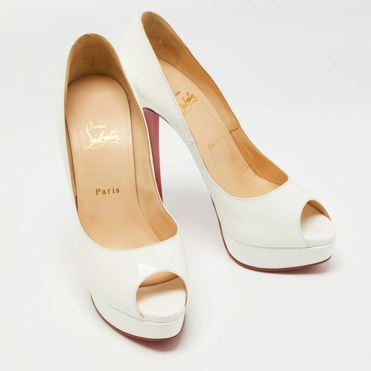 Pre Owned Christian Louboutin White Patent Leather Lady Peep Pumps Size 41