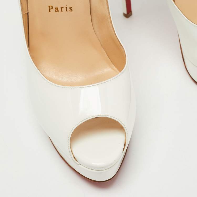 Pre Owned Christian Louboutin White Patent Leather Lady Peep Pumps Size 41