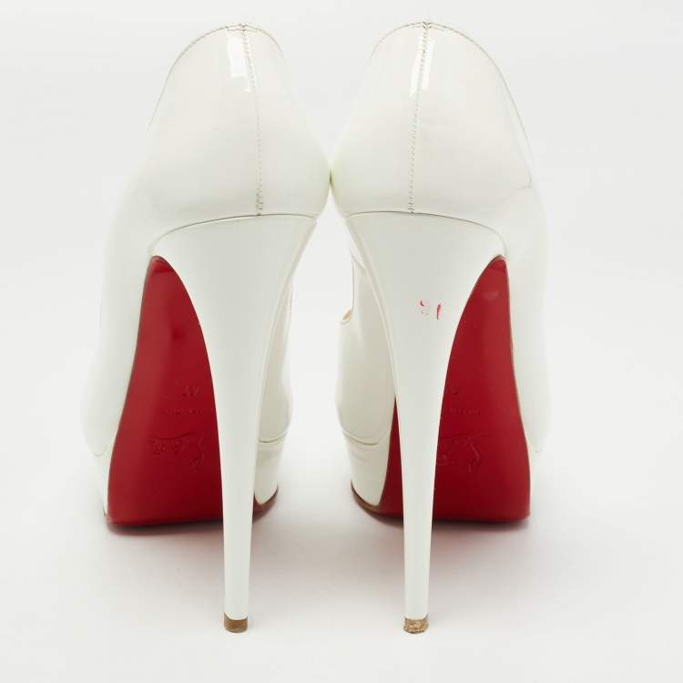 Pre Owned Christian Louboutin White Patent Leather Lady Peep Pumps Size 41