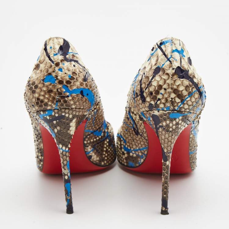 Pre Owned Christian Louboutin Brown/Beige Python Paint Splatter So Kate Pumps Size 41