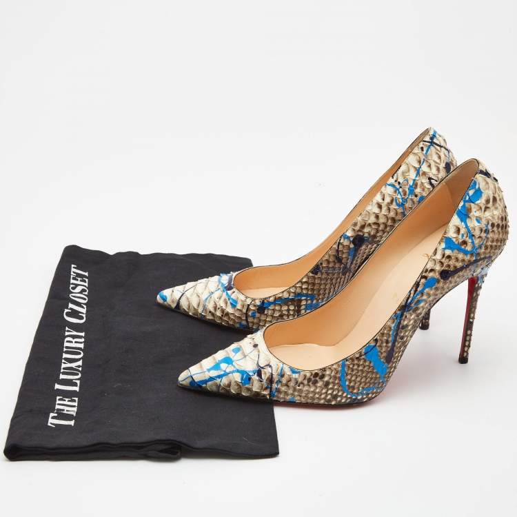 Pre Owned Christian Louboutin Brown/Beige Python Paint Splatter So Kate Pumps Size 41