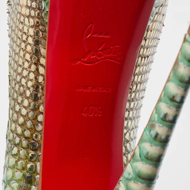 Pre Owned Christian Louboutin Metallic Green Python Lady Peep Pumps Size 40.5 