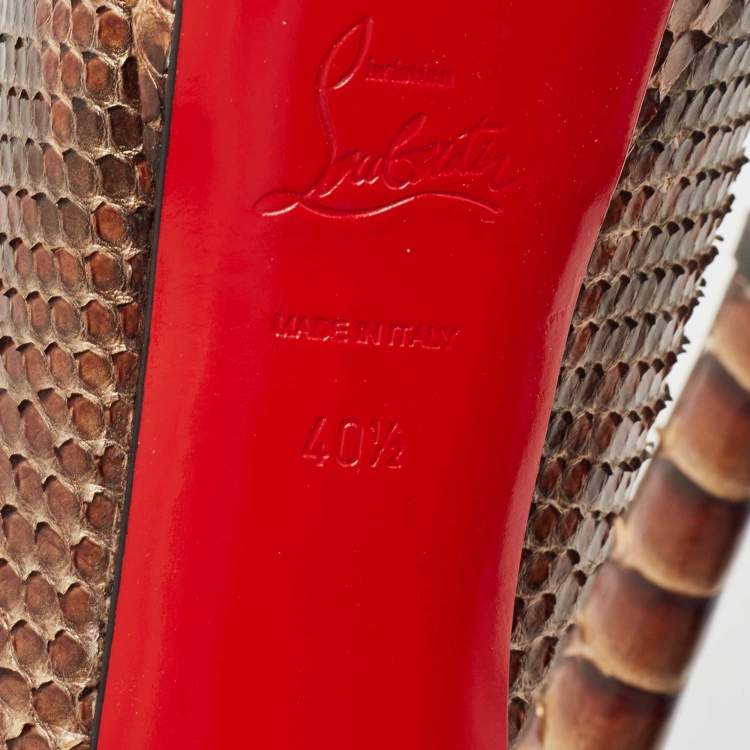 Pre Owned Christian Louboutin Brown Python Lady Peep Pumps Size 40.5