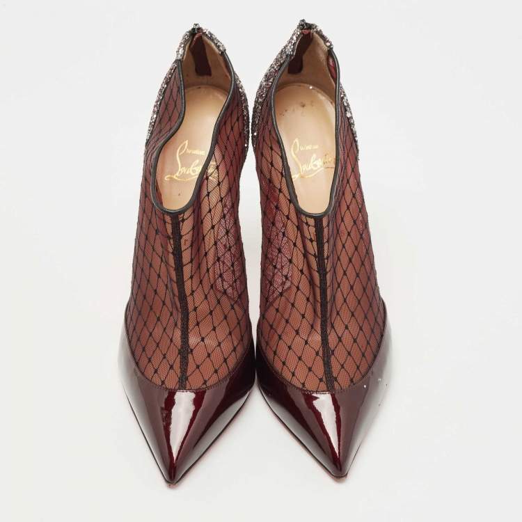 مملوكة مسبقًا Christian Louboutin Burgundy/Silver Glitter and Mesh  Filette Boots Size 41
