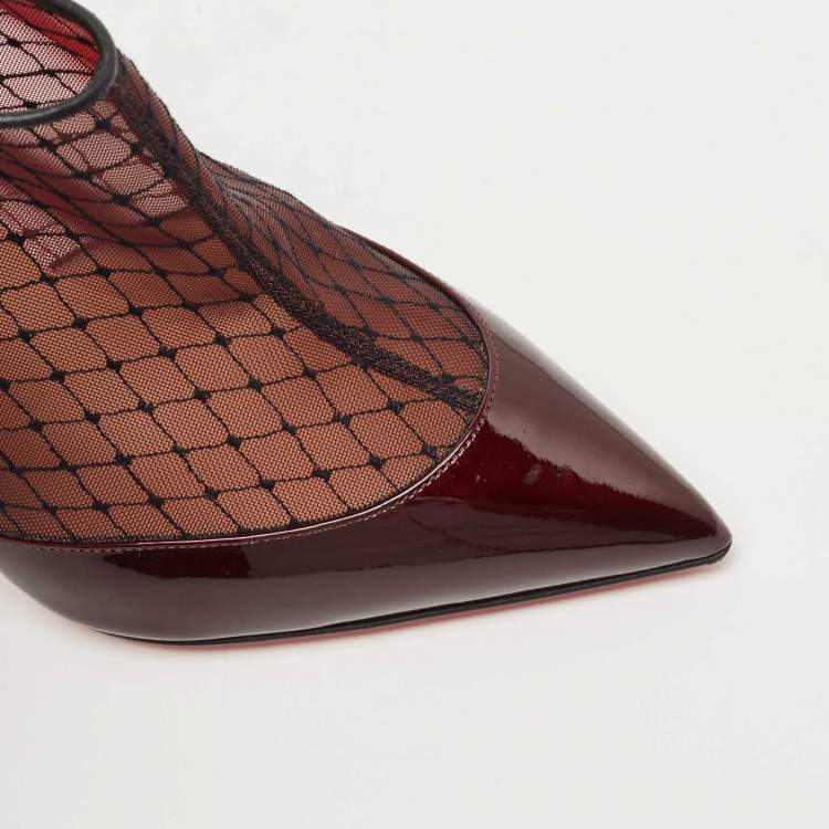 مملوكة مسبقًا Christian Louboutin Burgundy/Silver Glitter and Mesh  Filette Boots Size 41