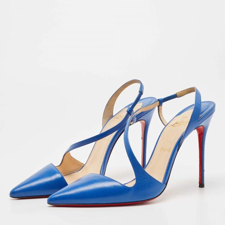 Pre Owned Christian Louboutin Blue Leather June Slingback Pumps Size 41
