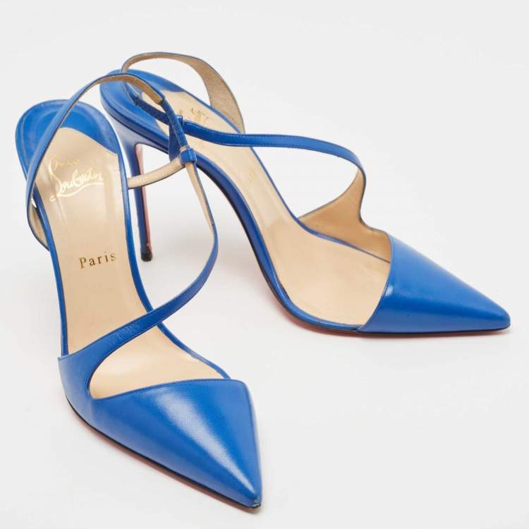 Pre Owned Christian Louboutin Blue Leather June Slingback Pumps Size 41