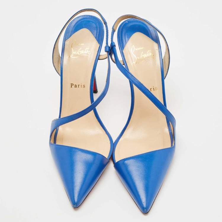 Pre Owned Christian Louboutin Blue Leather June Slingback Pumps Size 41