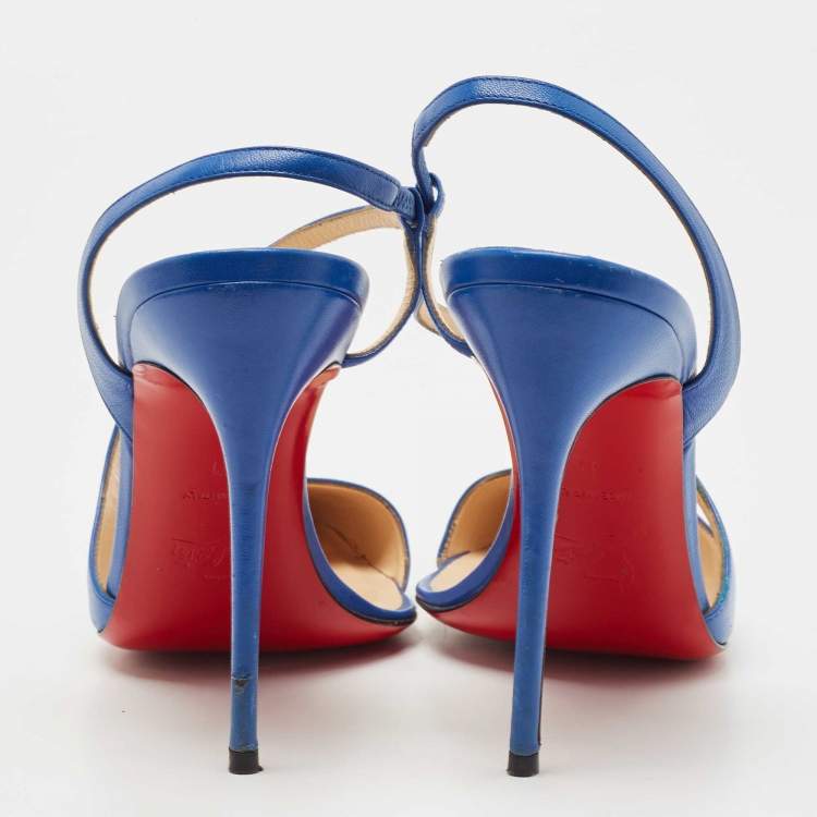 Pre Owned Christian Louboutin Blue Leather June Slingback Pumps Size 41