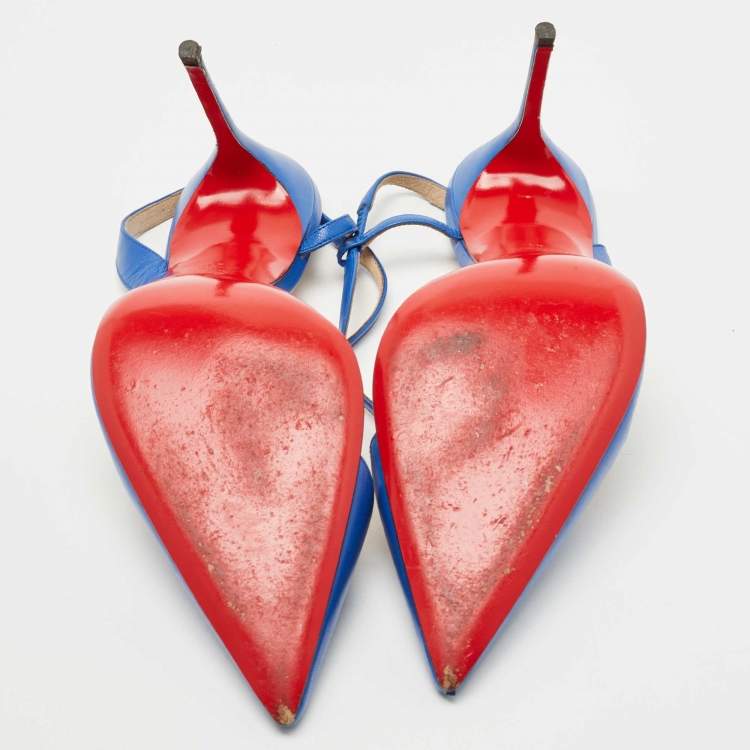 Pre Owned Christian Louboutin Blue Leather June Slingback Pumps Size 41