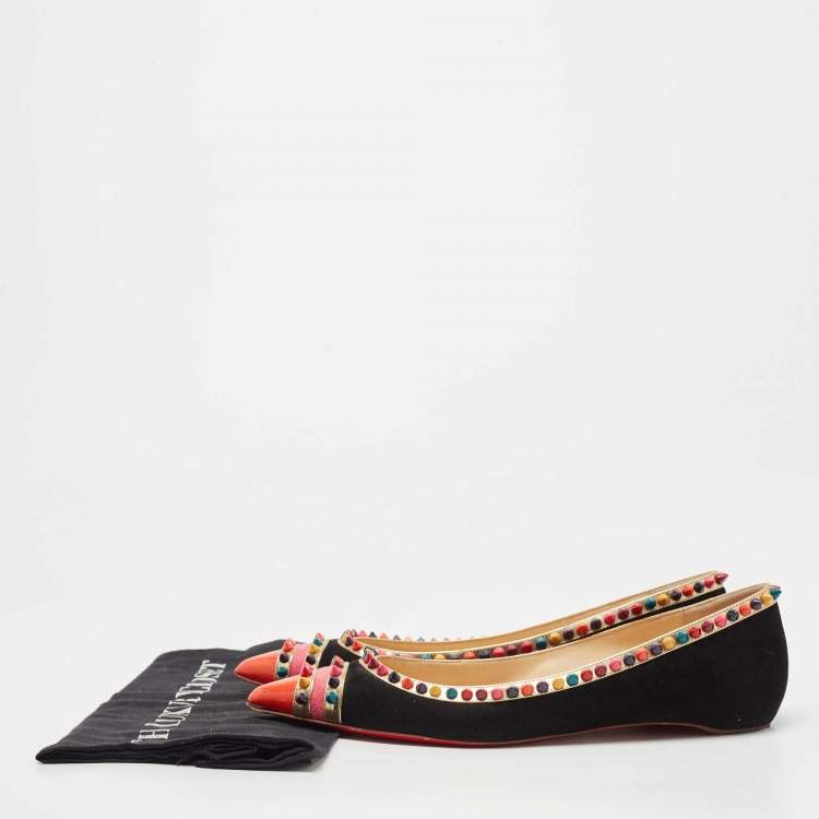 Pre Owned Christian Louboutin Tricolor Suede and Patent Leather Malabar Hill Ballet Flats Size 40.5
