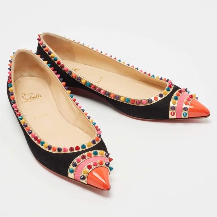Pre Owned Christian Louboutin Tricolor Suede and Patent Leather Malabar Hill Ballet Flats Size 40.5