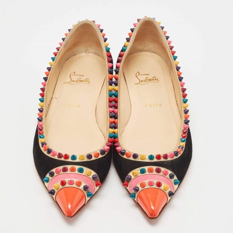 Pre Owned Christian Louboutin Tricolor Suede and Patent Leather Malabar Hill Ballet Flats Size 40.5