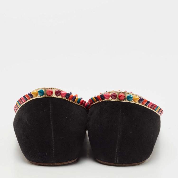 Pre Owned Christian Louboutin Tricolor Suede and Patent Leather Malabar Hill Ballet Flats Size 40.5