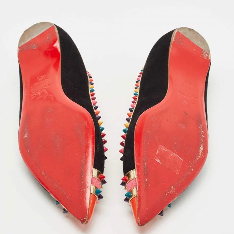 Pre Owned Christian Louboutin Tricolor Suede and Patent Leather Malabar Hill Ballet Flats Size 40.5