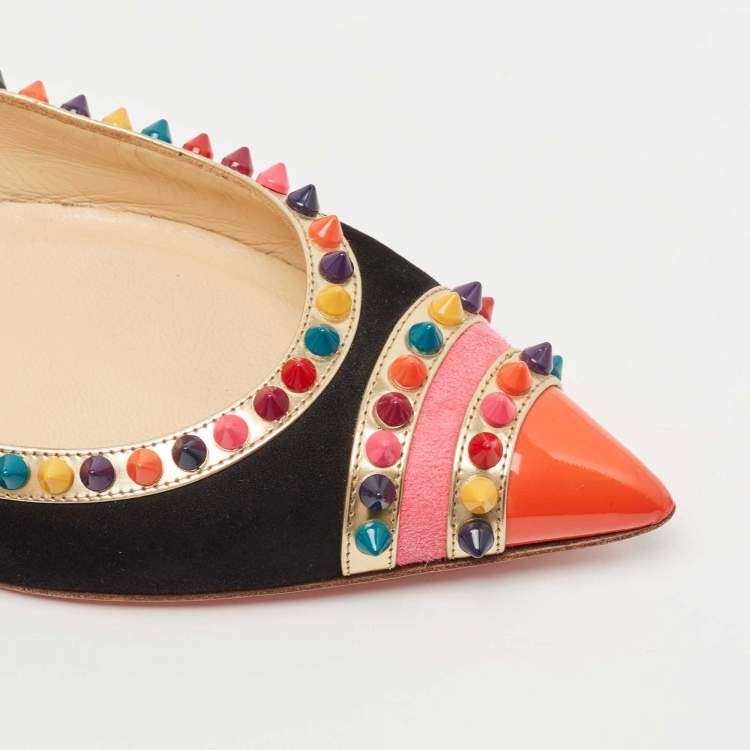 Pre Owned Christian Louboutin Tricolor Suede and Patent Leather Malabar Hill Ballet Flats Size 40.5
