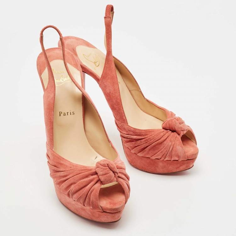 Pre Owned Christian Louboutin Pink Suede Jenny Slingback Pumps Size 41