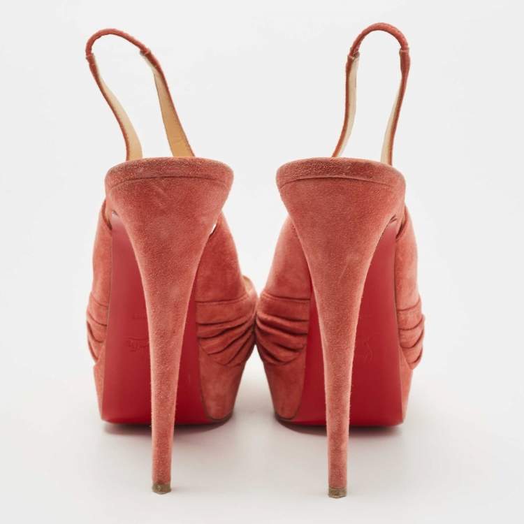 Pre Owned Christian Louboutin Pink Suede Jenny Slingback Pumps Size 41