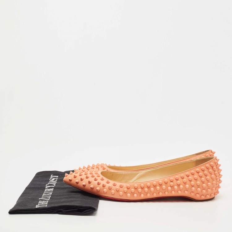 Pre Owned Christian Louboutin Light Orange Leather Pigalle Spikes Ballet Flats Size 41