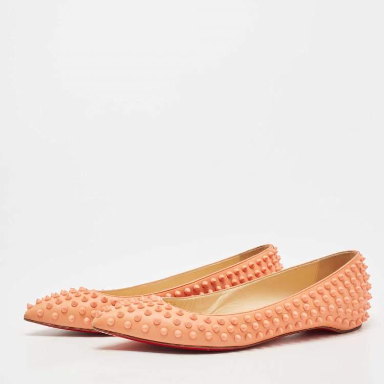 Pre Owned Christian Louboutin Light Orange Leather Pigalle Spikes Ballet Flats Size 41