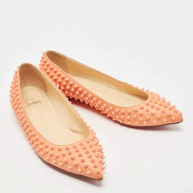 Pre Owned Christian Louboutin Light Orange Leather Pigalle Spikes Ballet Flats Size 41