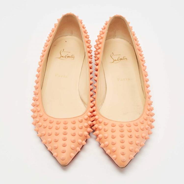 Pre Owned Christian Louboutin Light Orange Leather Pigalle Spikes Ballet Flats Size 41