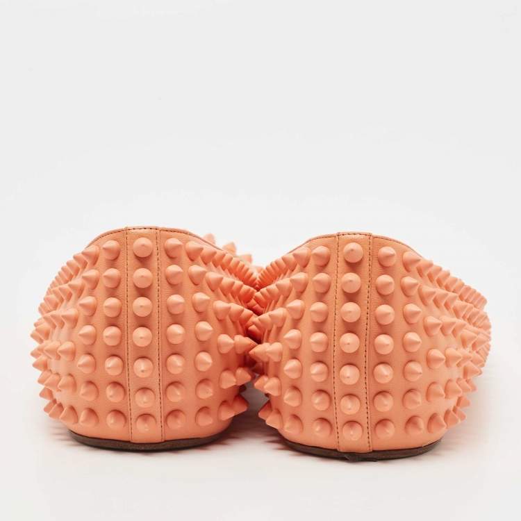 Pre Owned Christian Louboutin Light Orange Leather Pigalle Spikes Ballet Flats Size 41