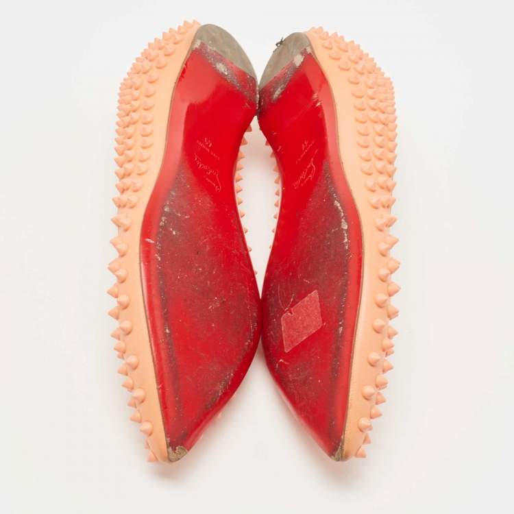 Pre Owned Christian Louboutin Light Orange Leather Pigalle Spikes Ballet Flats Size 41