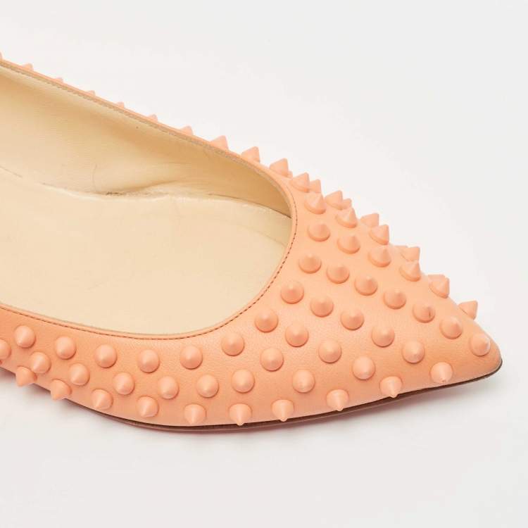 Pre Owned Christian Louboutin Light Orange Leather Pigalle Spikes Ballet Flats Size 41