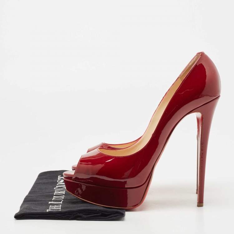 Pre Owned Christian Louboutin Burgundy Patent Leather Lady Peep Pumps Size 41