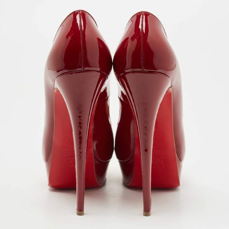Pre Owned Christian Louboutin Burgundy Patent Leather Lady Peep Pumps Size 41